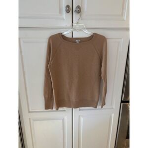 Halogen Cashmere Sweater Womens Medium Petite Tan Camel Crew Neck Raglan Knit